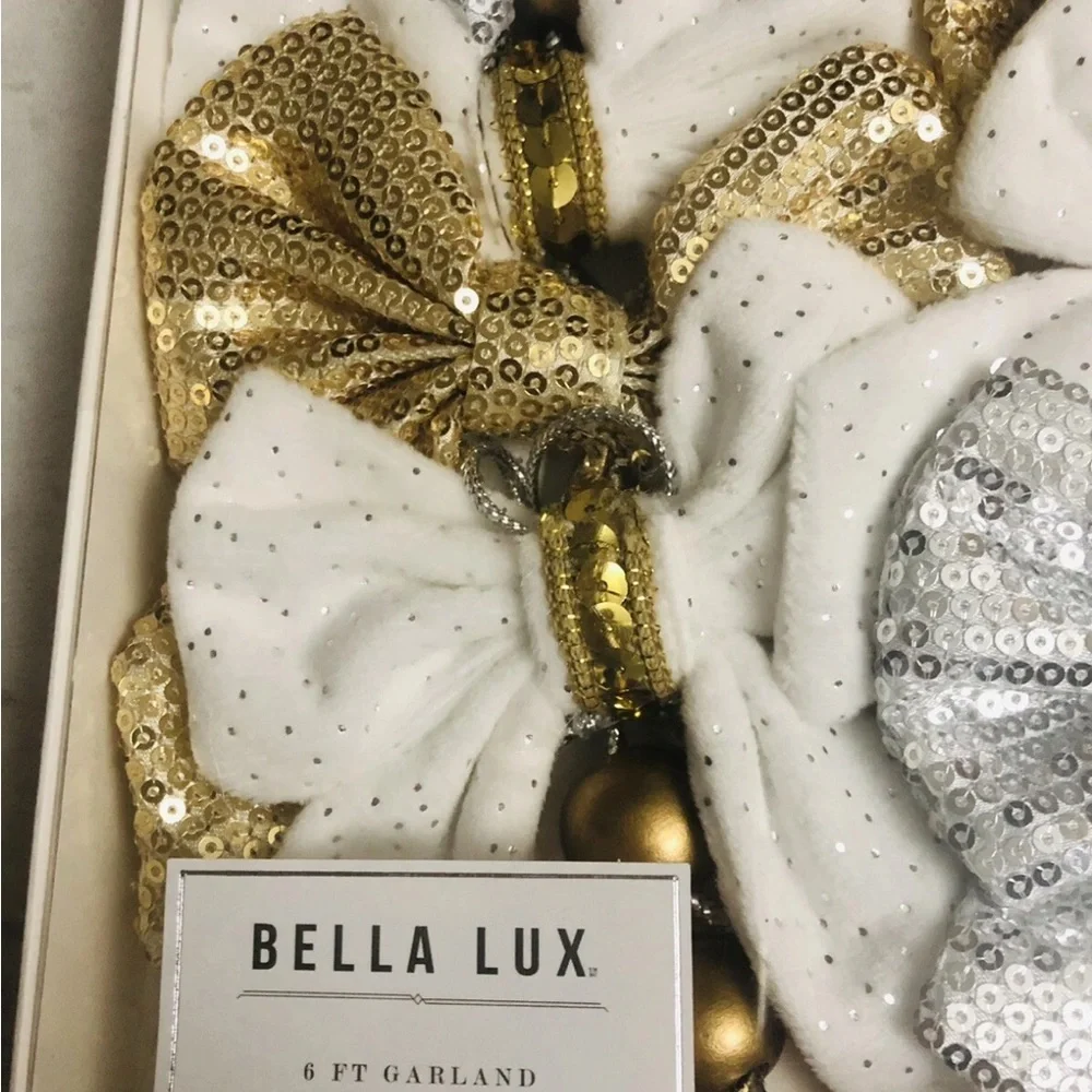 Bella Lux Gold Silver White Sequins Bow Garland Holiday 6' New